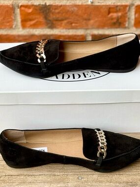 Steve Madden Farrell Black Suede Leather Slip Ons Flats Sz 8.5 NEW